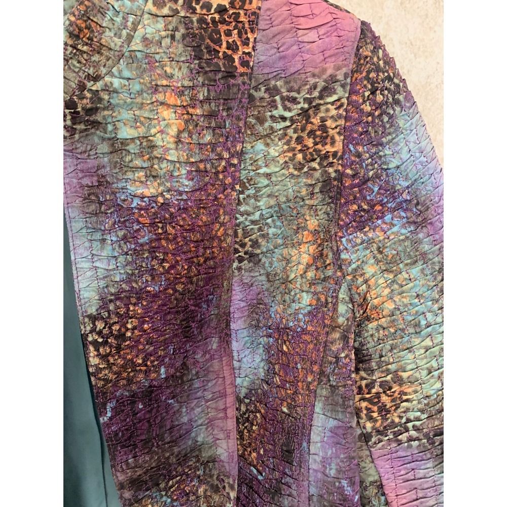 BOHO CHIC Textured Animal Print Jacket Teal Purple Orange Gold Button SZ 14 - Picture 7 of 11